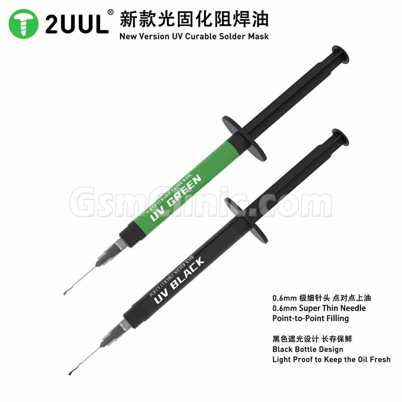 2UUL PCB UV Green Curable Solder Mask with 3pcs 6mm Super Thin Needles